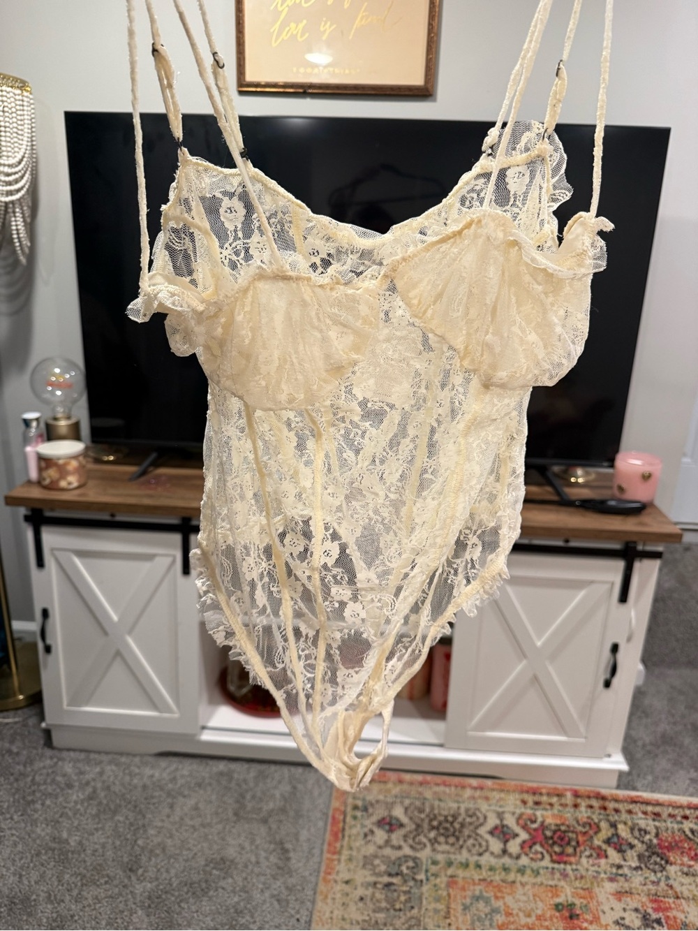Sheer Lace Bodysuit in Ivory - Women's Intimates